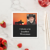 カウボーイライドホースアットサンセットお祝いオブライフ スタンダードカクテルナプキン (インサイチュ)