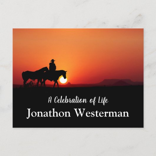 カウボーイライドホースアットサンセットお祝いオブライフ ポストカード (正面)