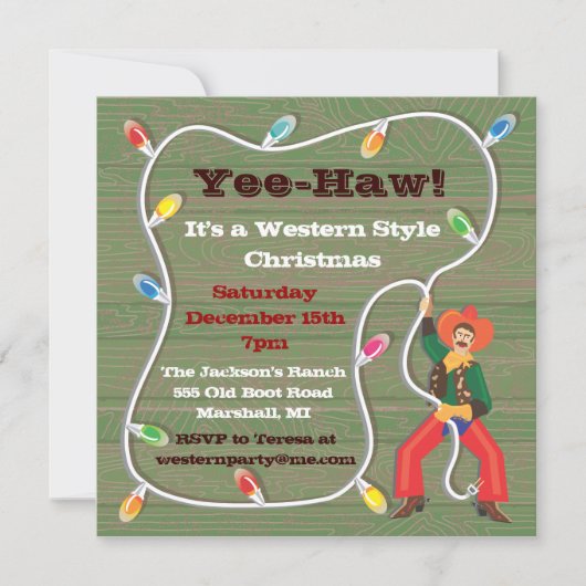 カウボーイラッソークリスマスパーティの招待状 招待状 (正面)