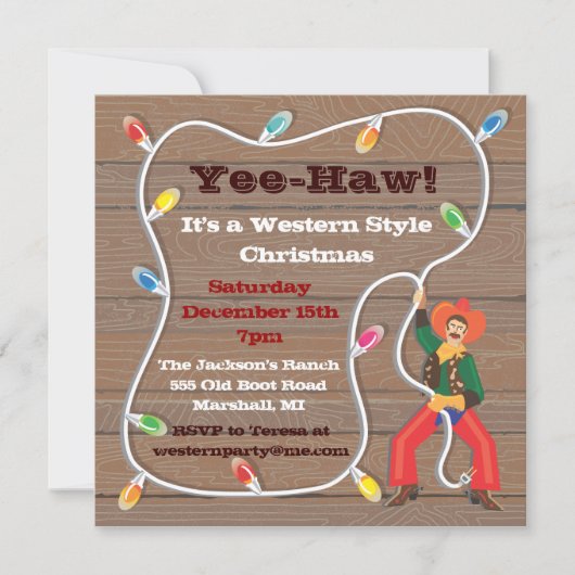 カウボーイラッソークリスマスパーティの招待状 招待状 (正面)