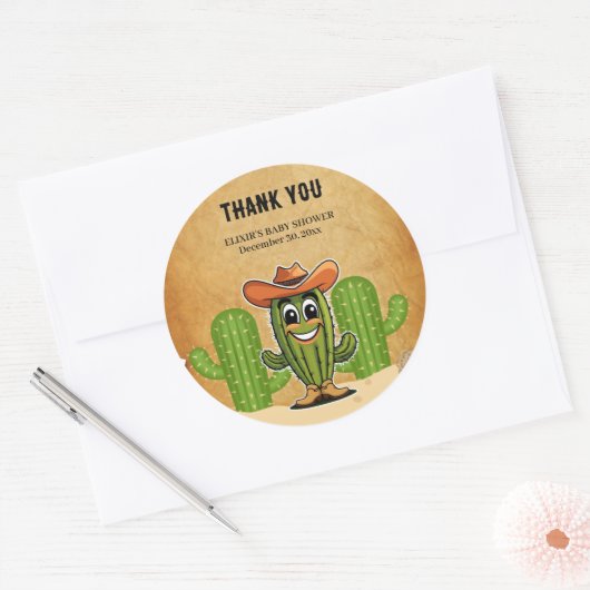 カウボーイリトルカクティサボスベビーシャワー ラウンドシール (封筒)