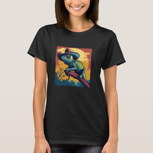 カウボーイルックのカメレオンがおもしろい Tシャツ (正面)