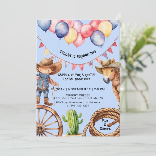 カウボーイルーティンルーティンタイム誕生日招待状 招待状 (スタンド正面)