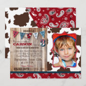 カウボーイレッドバンダナ ウエスタンテーマ誕生日 招待状 (正面/裏面)