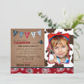 カウボーイレッドバンダンナウェスタンテーマ誕生日 招待状 (スタンド正面)