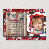 カウボーイレッドバンダンナウェスタンテーマ誕生日 招待状 (正面/裏面)