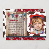 カウボーイレッドバンダンナウェスタンテーマ誕生日 招待状 (正面/裏面)