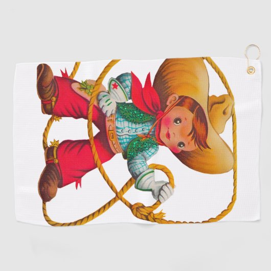 カウボーイレトロボーイチャイルドカワイウェスタン ゴルフタオル (横)