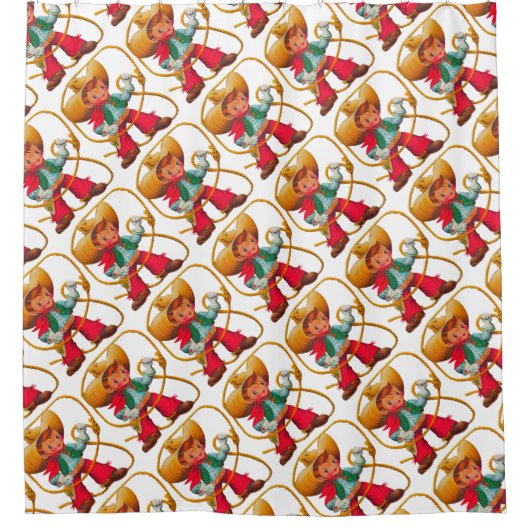 カウボーイレトロボーイチャイルドカワイウェスタン シャワーカーテン (正面)