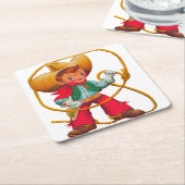 カウボーイレトロボーイチャイルドカワイウェスタン スクエアペーパーコースター (アングル)