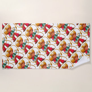 カウボーイレトロボーイチャイルドカワイウェスタン ビーチタオル