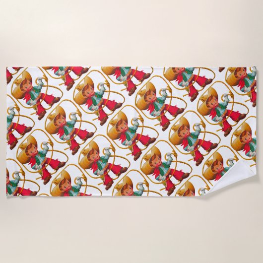 カウボーイレトロボーイチャイルドカワイウェスタン ビーチタオル (正面)