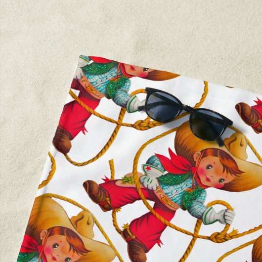 カウボーイレトロボーイチャイルドカワイウェスタン ビーチタオル (インサイチュ)