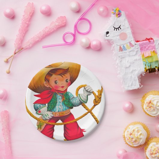 カウボーイレトロボーイチャイルドカワイウェスタン ペーパープレート (パーティー)