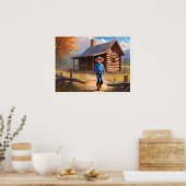 カウボーイログキャビンボーイズベッドルームアート ポスター (キッチン)