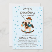 カウボーイロッキングホースブルーボーイベビーシャワー 招待状 (正面)