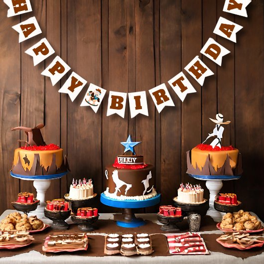 カウボーイロッキングホースボーイ誕生日 バンティングフラッグ