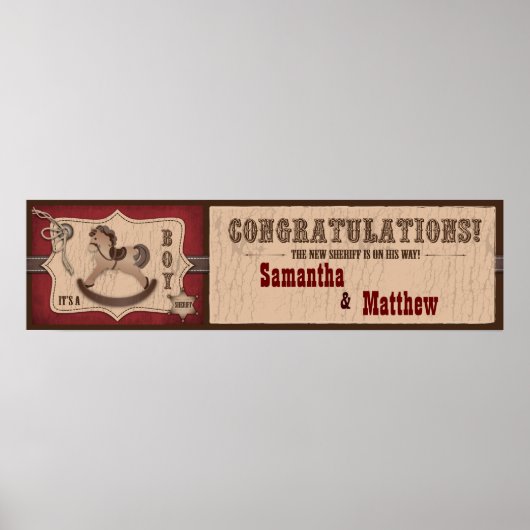 カウボーイロッキングホース赤ちゃんシャワーバナー ポスター (正面)