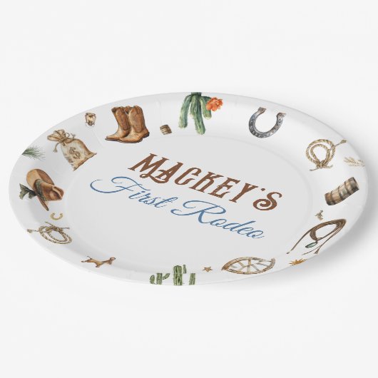 カウボーイロデオアドベンチャーワイルドウエストファースト誕生日 ペーパープレート (アングル)