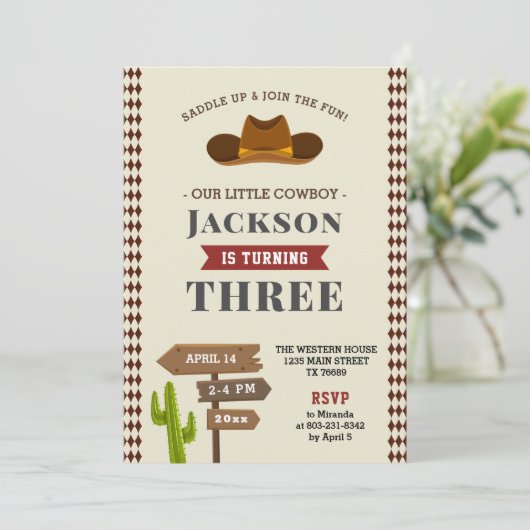カウボーイロデオウエスタンサルーンキッドボーイバースデーパーティー 招待状 (スタンド正面)