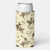 カウボーイロデオウエスタンベージュとブラウン スリム缶クーラー (Seltzer正面)