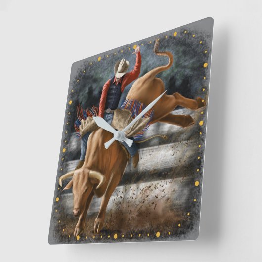 カウボーイロデオライダーバッキングブルウェスタンテーマ スクエア壁時計 (傾斜)