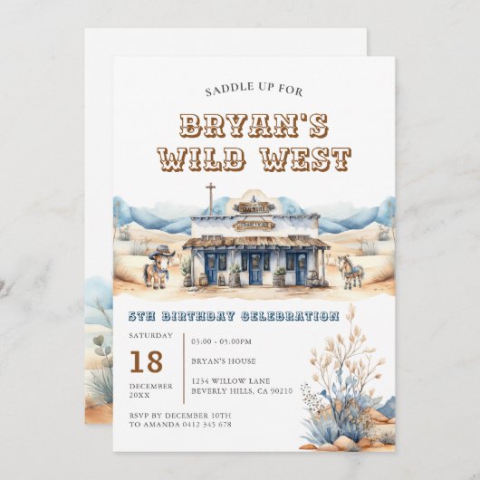 カウボーイロデオワイルドウェストランチ5thバースデーパーティー 招待状 (正面/裏面)