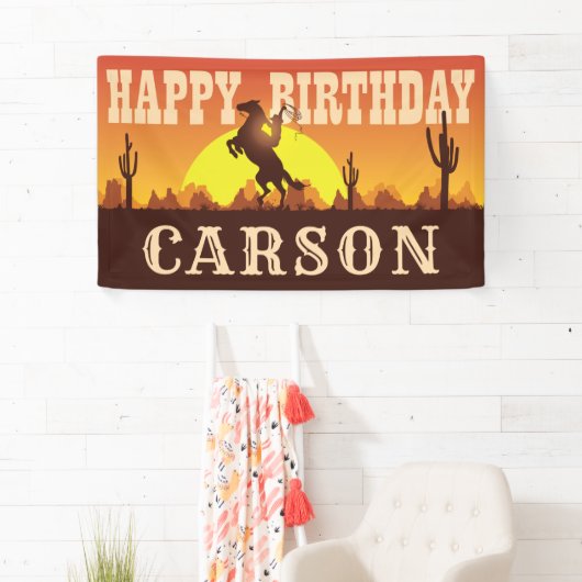 カウボーイロデオワイルドウェスト任意の年齢、ハッピーバースデー 横断幕 (インサイチュ)
