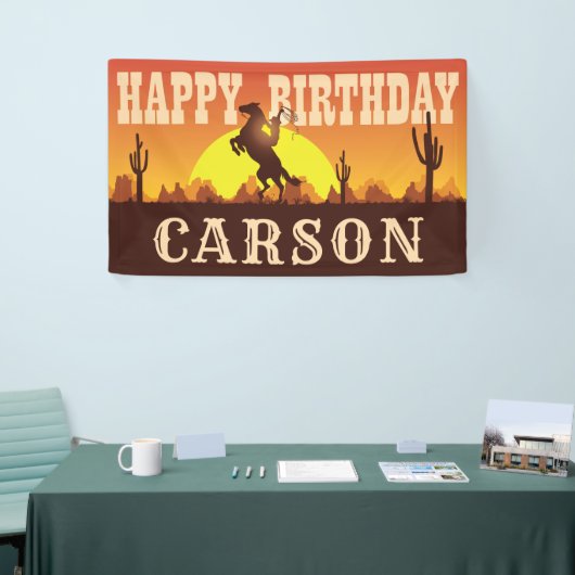 カウボーイロデオワイルドウェスト任意の年齢、ハッピーバースデー 横断幕 (トレードショー)