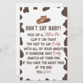 カウボーイロデオ西部は赤ちゃんシャワーのゲームを言わない 便箋 (正面/裏面)