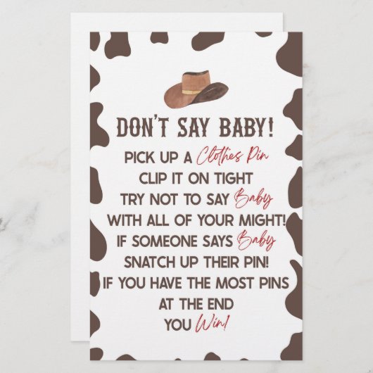 カウボーイロデオ西部は赤ちゃんシャワーのゲームを言わない 便箋 (正面/裏面)