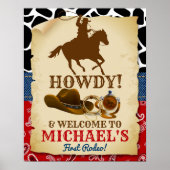 カウボーイロデオ誕生日ウェルカムサイン ポスター (正面)