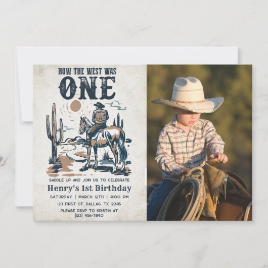 カウボーイロデオ誕生日西は1枚の写真だった 招待状 (正面)