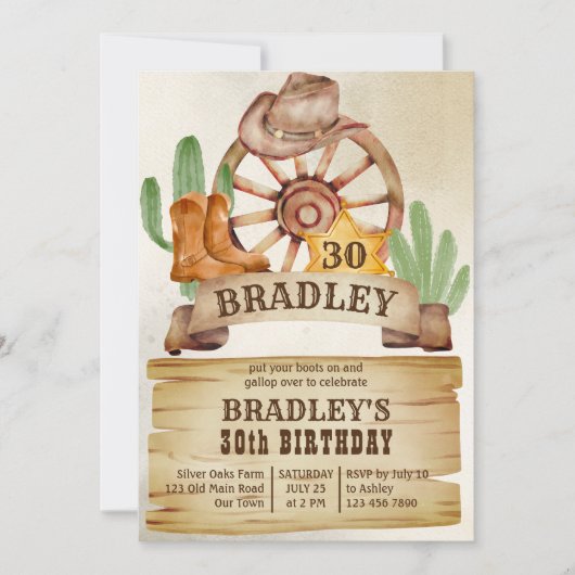 カウボーイロデオ馬西部の誕生日 招待状 (正面)