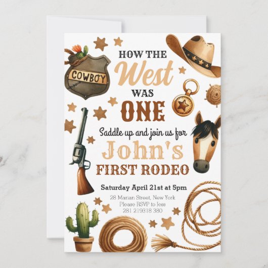 カウボーイロデオ1st西の方法は1つの誕生日 招待状 (正面)