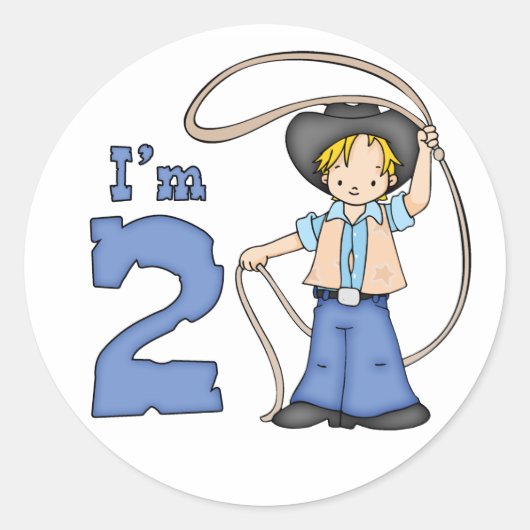 カウボーイロパー2歳の誕生日 ラウンドシール (正面)