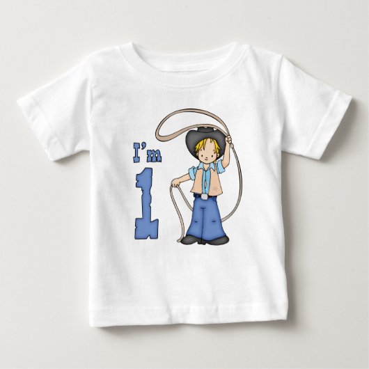カウボーイローパー1歳の誕生日 ベビーTシャツ (正面)