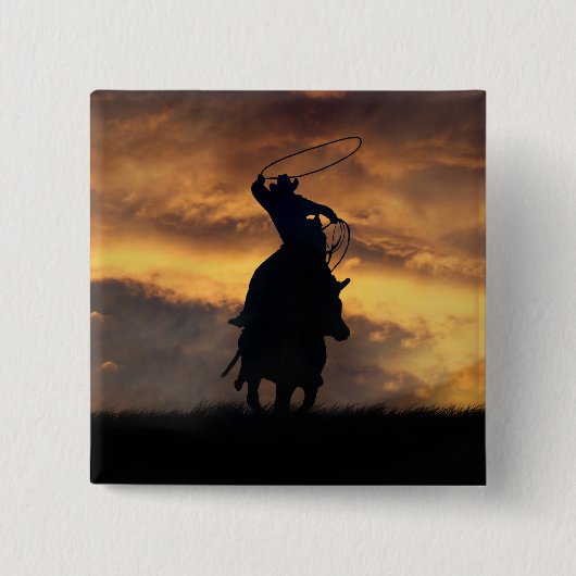 カウボーイローピングボしゃれているタン 缶バッジ (正面)