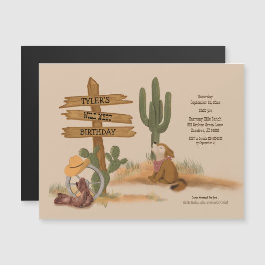 カウボーイワイルドウェスト素朴おもしろい誕生日 マグネット招待状 (正面/裏面)