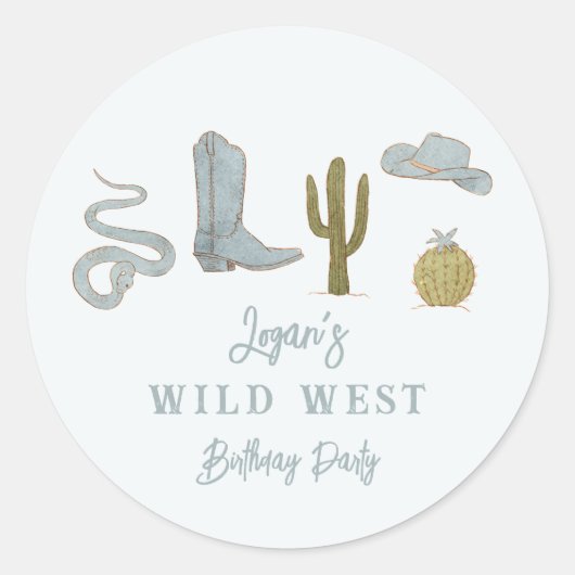 カウボーイワイルドウェスト誕生日パーティーのお願い ラウンドシール (正面)