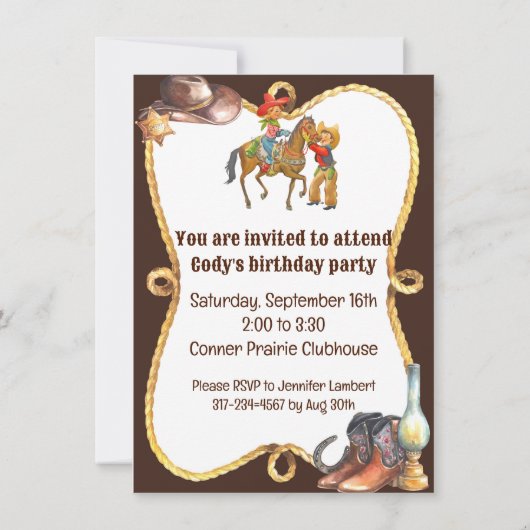 カウボーイワイルドウェスト追加ボーイズ詳細誕生日パーティー 招待状 (裏面)