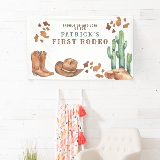 カウボーイワイルドウェスト1stロデオ誕生日パーティー 横断幕 (インサイチュ)