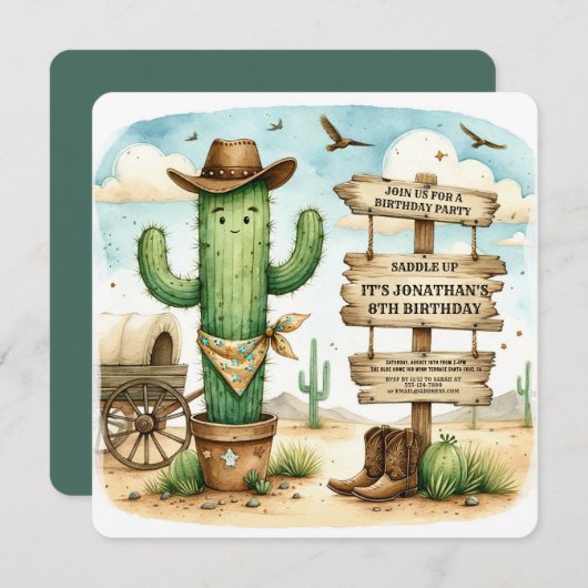 カウボーイワイルドウエスタンサボスバースデーパーティー 招待状 (正面/裏面)