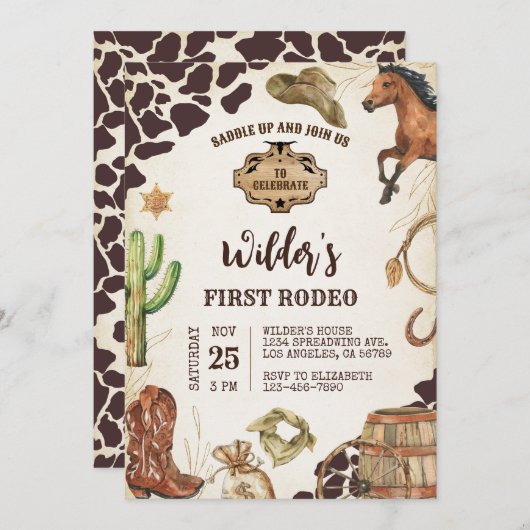 カウボーイワイルドウエストファースト誕生日 招待状 (正面/裏面)