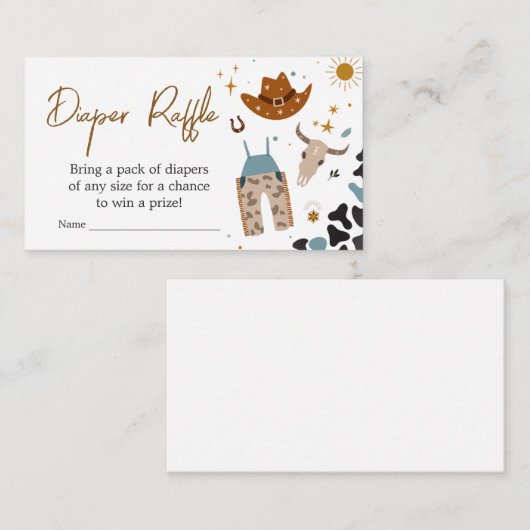 カウボーイワイルドウエストベビーシャワーおむつラッフル エンクロージャーカード (正面/裏面)