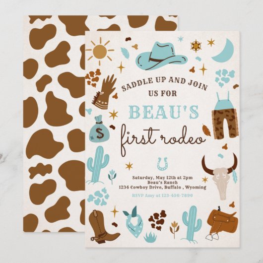カウボーイワイルドウエストロデオランチバースデーパーティー 招待状 (正面/裏面)