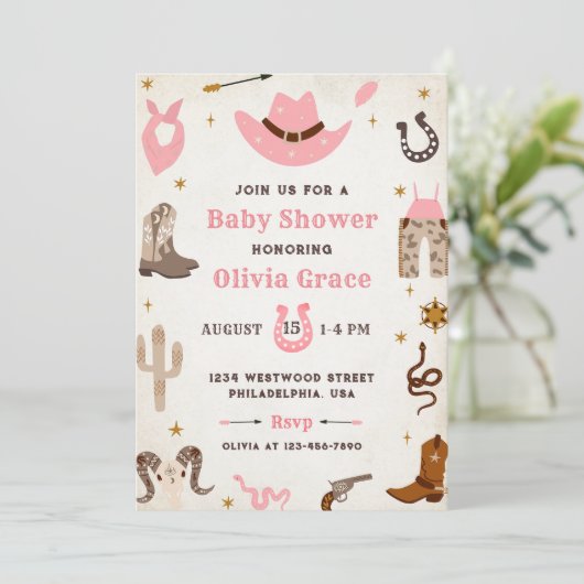 カウボーイワイルドウエストロードウェスタンガールベビーシャワー 招待状 (スタンド正面)