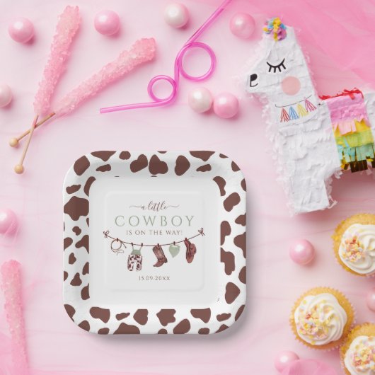 カウボーイワイルドウエストロードセージ緑のベビーシャワー ペーパープレート (パーティー)