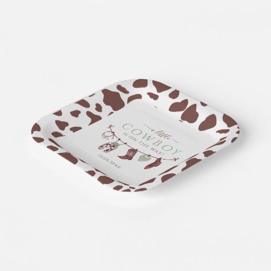 カウボーイワイルドウエストロードセージ緑のベビーシャワー ペーパープレート (傾斜あり)