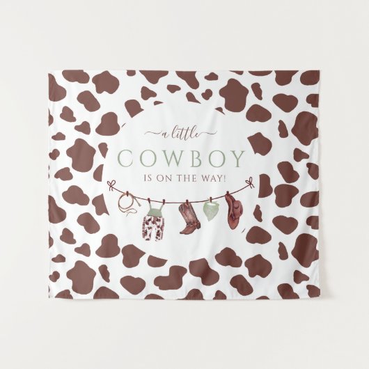 カウボーイワイルドウエストロードセージ緑の赤ちゃんシャワー タペストリー (正面(横))